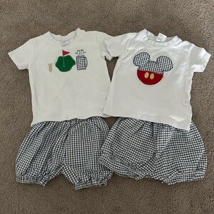 Toddler White golf and Mickey shirt & Navy Gingham Bubble Shorts Set - 2pc